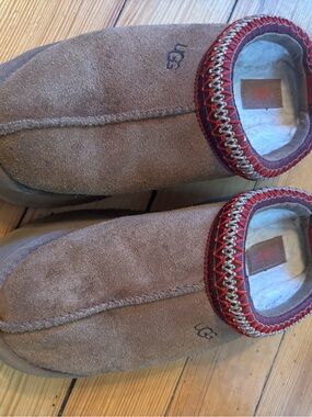 UGG women's Tan Suede Slip-On Clog with Red Accent